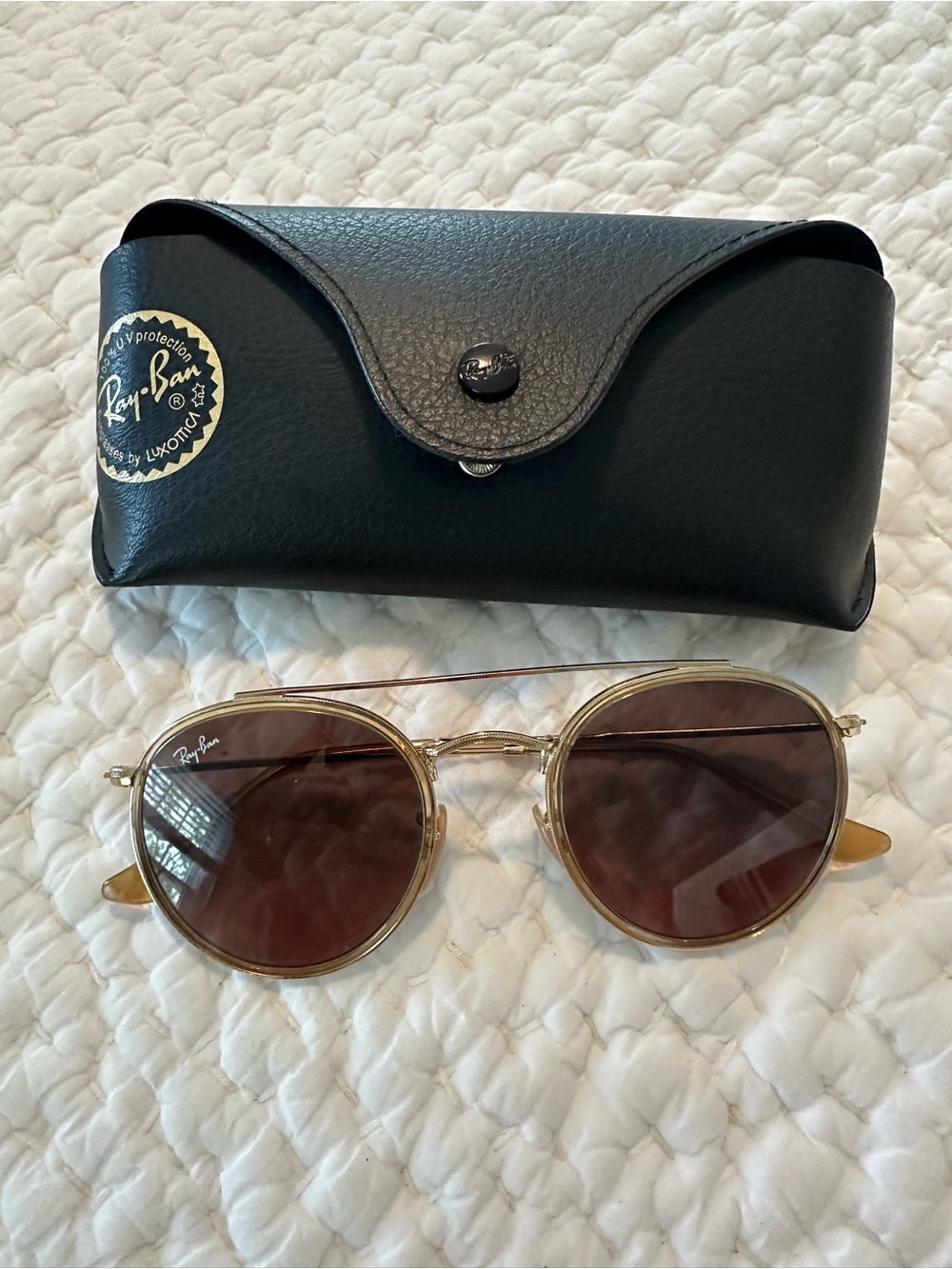 Ray-Ban Gold Frame Sunglasses with Brown Lenses